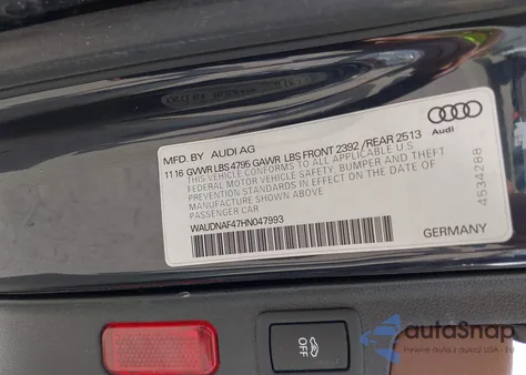 2017 Audi A4 2.0T Season Of Audi Premium from USA, damaged, VIN WAUDNAF47HN047993